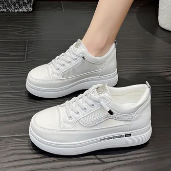 Mulheres a Aumentar Causal Sapatos ' Pequeno Sapatos Brancos Grossas Solas de Nova Malha Low cut Sapatos com pouca Boca tênis sapatos