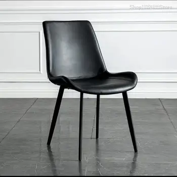 Couro Preto Pernas de Metal Cadeiras de Jantar de Luxo Moderno Salão de Design de Cadeiras de Jantar Nórdicos Minimalista Silla Mobiliário de Casa GXR45XP