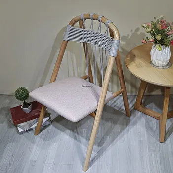 madeira de volta Cadeiras de Jantar Móveis de Cozinha em Madeira maciça de lazer Poltrona Moderno e Simples, a Corda do Algodão Tecidos de Volta ao Salão Cadeira de jantar