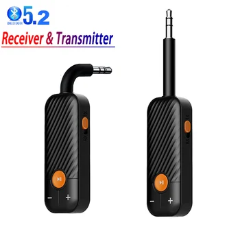 2 em 1 Bluetooth 5.2 Receptor AUX Adaptador de 3.5 mm Jack Adaptador de Áudio sem Fios Aparelhagem hi-fi de Música do Carro do Receptor de Bluetooth mãos livres alto-Falante