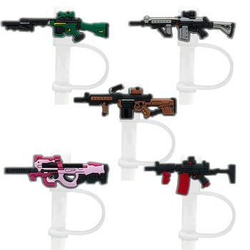 8PCS PVC Armas de Palha Topper Submachine Guns Criativo de Palha de Cobertura de Beber Copos à prova de Poeira Decoração Reutilizáveis, Evitando fuga