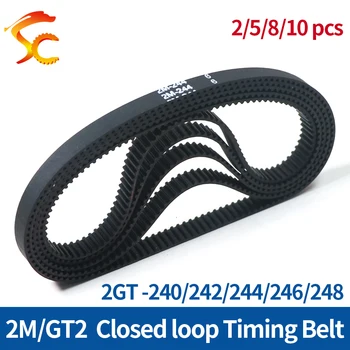 2M GT2 impressora correia síncrona circunferência 240/242/244/246/248 largura 6/9/10/15mm dente campo de 2mm