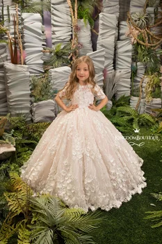 Luxo Floral 2023 Vestidos Da Menina De Flor Para O Casamento Do Laço De Meninas Vestidos Concurso Bola Vestido De Princesa Crianças Vestidos De Aniversário