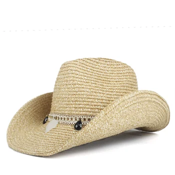 novas Mulheres Oco Ocidental Chapéu de Cowboy fascinator Senhora de Verão de Palha Boêmio de Borla Sombrero Hombre Praia em reverssa Jazz Chapéu de Sol
