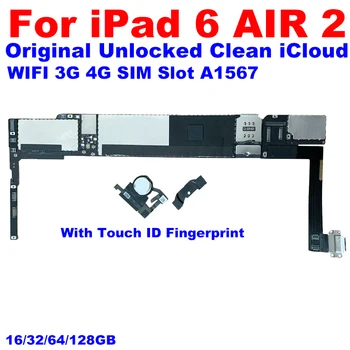 A1567 placa-Mãe Para o ipad 6 Ar 2 placa-mãe, placa Lógica, NÃO iCloud com o toque de identificação wi-Fi cellular 16gb 32gb 64gb de 128gb com o iOS