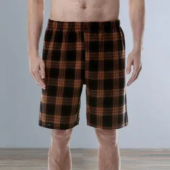 Mid-rise Elástico na Cintura Dormir Shorts de estampa Xadrez em linha Reta de Perna Larga Homens de Verão Casual Curto Calça de Pijama Homewear