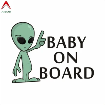 Aliauto Sinal de Cautela Adesivo de Carro de desenho animado Bebê Alien a Bordo de Automóveis Acessórios de Vinil Decalque para Renault, Opel Lada,15cm*11cm