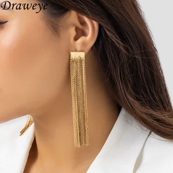 Draweye Cadeias de Borlas Brincos para Mulheres Metal Geométricas Vintage Elegante Pendientes Mujer Prata Cor do Ouro Jóia Simples