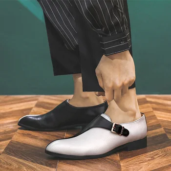 Nova Moda dos Homens Brogue Sapatos de Negócios Vestido Formal Sapatos de Homens de Casamento Sapatos de Emenda de Camurça Oxfords Couro Pontiagudo Dedo do pé Calçados