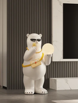 61cm Segurando a Lâmpada de Urso Estátua Chão Decoração de Luxo, Sala de estar com TELEVISÃO de Gabinete Entrada Sofá do Lado do Urso Polar Ornamento Escultura de Dom