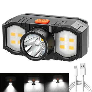 Novo Portátil Q5+COB LED Farol com Built-in 18650 Bateria Recarregável USB Mini Lanterna ao ar livre Lanterna Camping Farol