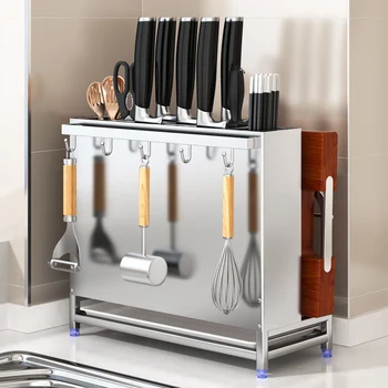 304 de aço inoxidável faca de cozinha titular da cremalheira do armazenamento, ferramenta de armazenamento rack de famílias integradas de parede de tábua de corte em rack