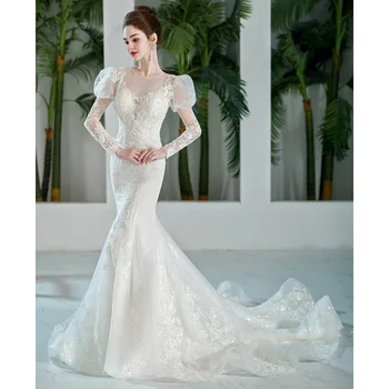 SL-9182 Lindo Vestido de Noiva Sereia 2023 Puff Manga Longa a Nova Chegada de Luxo de Rendas Frisado Design para a Noiva vestido de noiva