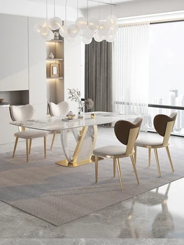 Luxo ardósia mesa de jantar high-end retangular de mármore do agregado familiar pequeno apartamento moderno e minimalista brilhante arroz mesa e cadeira co