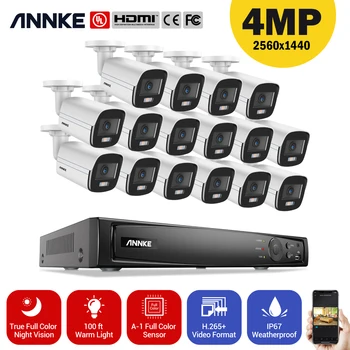 ANNKE 4MP POE de Vídeo em Rede do Sistema de Segurança 16CH de 8MP 4K Gravador Com 4MP da Cor Completa da Visão Nocturna Câmera do Ip do CCTV de Vigilância