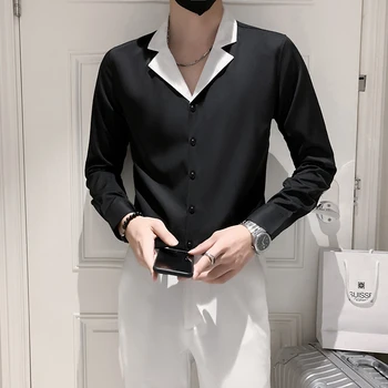 Homens Slim-Fit-Shirt com Eye-Catching Detalhes de Contraste, Ousado e Moderno Camisa dos Homens com Cores Contrastantes, de Personalidade-Adicionar