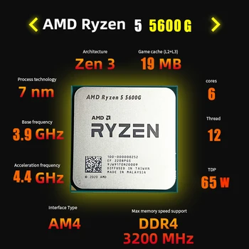 NOVO AMD Ryzen 5 5600G R5 5600G CPU Jogo do Processador Soquete AM4 placa-Mãe 3.9 GHz de Núcleo 6 12-Thread 65W DDR4 Acessórios da área de Trabalho