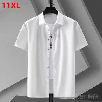 Novo plus size manga curta gelo camisa de seda tamanho grande Negócio a trabalhar de camisa branca homem de verão casual tamanho grande camisa de homens 11XL 10XL 9