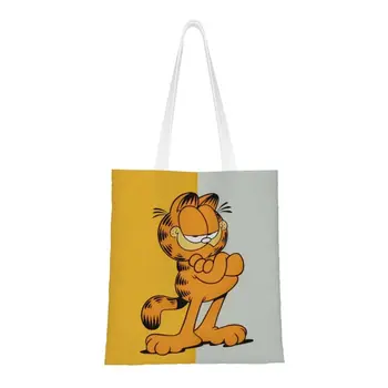 Garfieldcat Cartoon Anime Gato Padrão De Mantimentos De Compras, Sacola De Mulheres Personalizadas De Lona Shopper Saco De Ombro Grande Capacidade De Bolsas