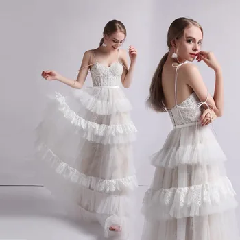 2021 Vestido De Festa De Boda De Moda Cintas De Espaguete Branco De Noiva, Vestidos De Casamento Sem Encosto Slim Moda Vestidos Sem Mangas