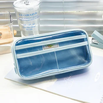 Transparente caixa de Lápis Caneta, Saco de Simples Ins Design de PVC de várias camadas de Bolsa de Armazenamento para artigos de Cosmética Organizador