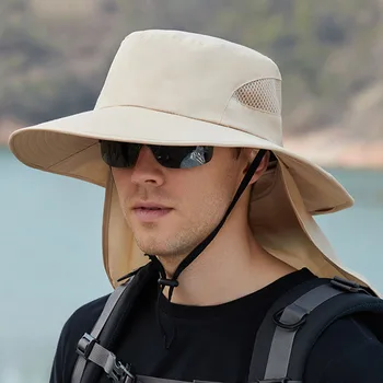 Verão Armazenáveis Xale Pescador Caps Para Mulheres, Homens UV Pescoço de Proteção de Sol, Chapéu de Balde Feminino Rabo de cavalo Chapéus de Caminhada Chapéu de Pesca