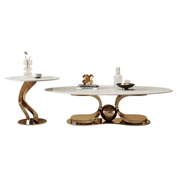 Pedra em forma de mesa de chá combinação de luz de luxo moderno, simples sala de estar, Casa de design italiano minimalista alto grau de mesa de chá