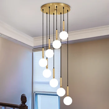 LED moderna de Bola de Vidro Lustre dispositivos Elétricos de Luzes para Decoração Sala de estar Sala de Jantar Interior do Átrio Decoração de Escadas Hanging Lamp