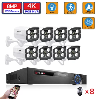 4K Ultra HD Câmera IP POE Conjunto de 8CH de Segurança Bala Sistema de Câmera de 8MP H. 265 NVR gravação de Áudio Exterior KIT de Vigilância de Vídeo