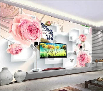 wellyu papel de parede Personalizado papel de parede Quente de moda cor-de-rosa da flor praças 3d na parede do fundo papel de parede tapety behang
