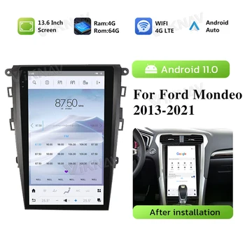 Player de multimídia de rádio do Carro Para Ford Mondeo 2013-2021 Android Auto de Áudio de 13,6 polegadas 8Core sem Fio CarPlay GPS Tesla Estilo de Ecrã de
