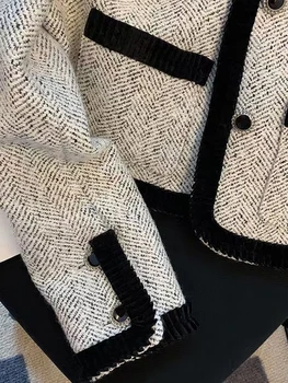 AZYT Outono Streetwear Casaco de Mulher Pequena Fragrância de Lã Curto Casacos Feminino, O Pescoço Botão de Casacos Feminino 2023