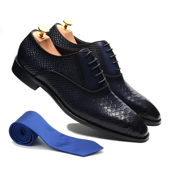 Clássico italiano de Couro Genuíno Oxfords de Polimento, Apontou Dedo do pé Negócio de Casamento de Luxo Cobra Padrão Lace-up Homens Sapatos