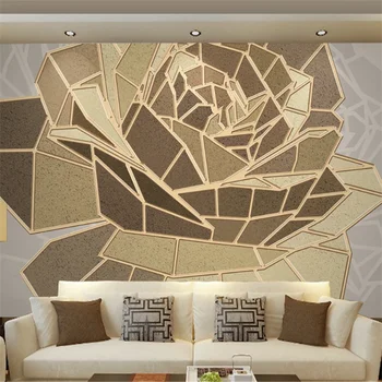 Papel de parede personalizado geométrico e moderno ambiente luxuoso golden linhas de relevo da rosas de plano de fundo do papel de parede decoração da casa murais