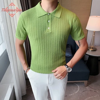 Verde Camisa Polo masculina Manga Curta Verão Respirável Polo de Negócios de Moda Casual, a Tendência dos Homens do Polo Camisa Camisa Polo Masculina