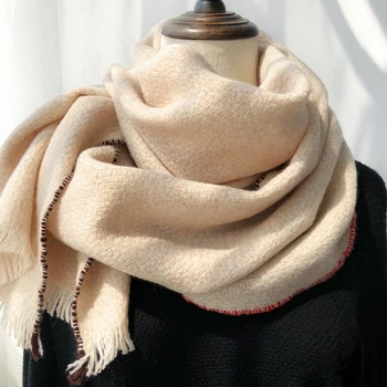 Mulheres Puro Cachecol de Lã e Xales de Textura Design Inverno Quente Dual-usar Lenço de Envoltórios Longo Cobertor Pashmina Femme Foulard Estolas