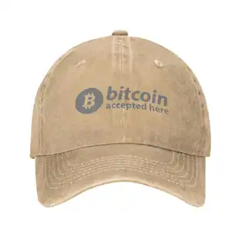 Bitcoin Aceito Aqui BTC Qualidade Superior Logotipo de Jeans, boné boné chapéu de Malha