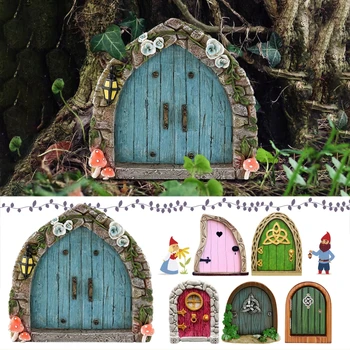 De Madeira Em Miniatura, Fadas Gnome Porta Figuras Elf Casa Jardim Janela Porta De Arte Árvore Escultura De Estátuas Enfeite Exterior, Decoração
