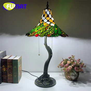 FUMAT Tiffany estilo Europeu vitrais da lâmpada de Mesa estilo Pastoral mão-quarto-de-cabeceira a luz requintado presente de luz