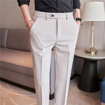 Pantalon Homme Plus Size 38 36 Verão Fino Terno Calças Para Homens, Roupas 2023 Negócios Desgaste Formal Sólida Reta Office Calças