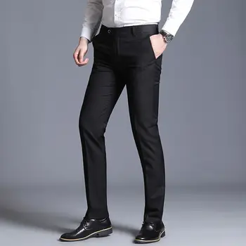 2023 Homens traje de Calças de Primavera de Negócios de Moda Casual Calças compridas Terno de Calça Masculina Elástico Reta Calças Formais A280