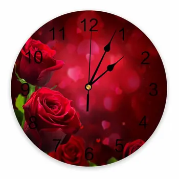 Rosa Vermelha A Flor Do Amor Romântico Decorativo Redondo Relógio De Parede Algarismos Arábicos, Design Não Passando Quartos Com Casa De Banho Grande Relógio De Parede