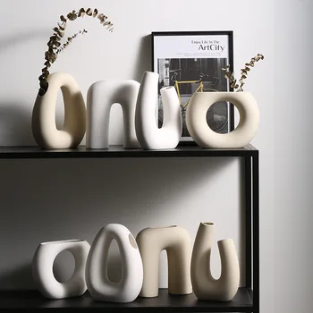 Vas Abstrak Kreatif Kerajinan Keramik Vas Minimalis Nórdicos Ruang Tamu Kamar, Mãe De Tidur Dekorasi Ambiente De Trabalho Kafe Kantor Ornamen Rumah
