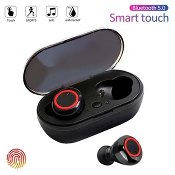Y50 Fone de ouvido Bluetooth Esportes ao ar livre sem Fio Fone de ouvido 5.0 com Carregar Bandeja de Alimentação de Fones de ouvido Display Touch de Controle do Fone de ouvido