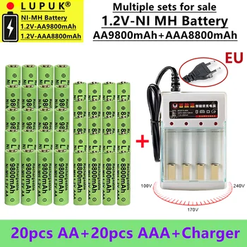 LUPUK - Nova Alta Capacidade de 1,2 Volts, Bateria Recarregável AA, NI MH, AA9800 mAh+AAA8800 mAh, Vendidos com o Kit Carregador