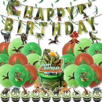 Tema dos dinossauros Feliz Aniversário Faixa de Dinossauro Festa Guirlandas Bolo Toppers do Chuveiro de Bebê Meninos Crianças de 1ª Festa de Aniversário, Decorações