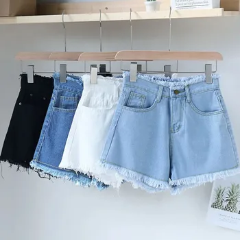 2023 Primavera Verão Jean Shorts Para as Mulheres Casual, Sexy Cintura Alta Shorts Jeans Vintage Matérias-borda de Mulher Curtas calças de Brim de Vestuário Feminino