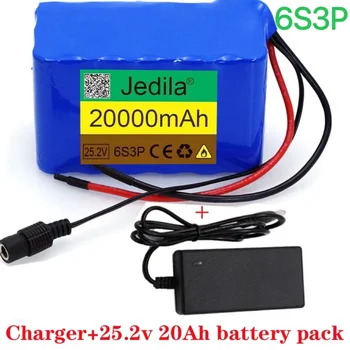 100% novo 24V 20Ah 6S3P 18650 bateria de lítio 25,2 V 20000mAh bicicleta elétrica, enxugou/elétrica de íons de lítio de bateria + carregador