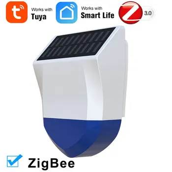 Tuya Zigbee Casa De Exterior Luz Do Som De Alarme Sirene Sensor De Bateria Solar Powered