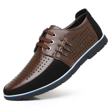 Homens sapatos casuais com moda buracos respirabilidade tamanho 48 couro laço interno elevados único calçados H308